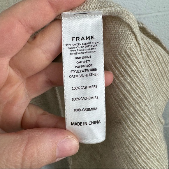 FRAME Oatmeal Heather Cashmere Puff Sleeve Sweater | Size M - Picture 5 of 7